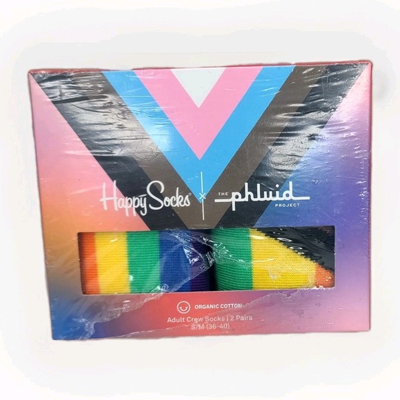 Happy Socks X The phluid Project Adult Crew Socks S/M 36-40 2 Pairs - Picture 1 of 2